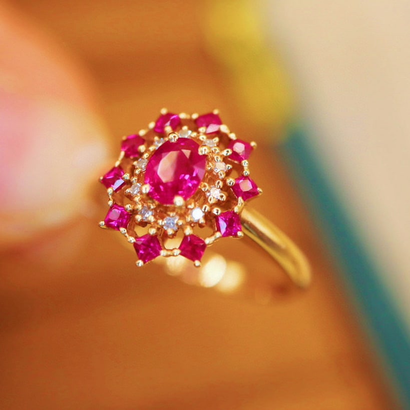 14k Gold 0.72 Ctw Natural Ruby & Diamond Ring - 3