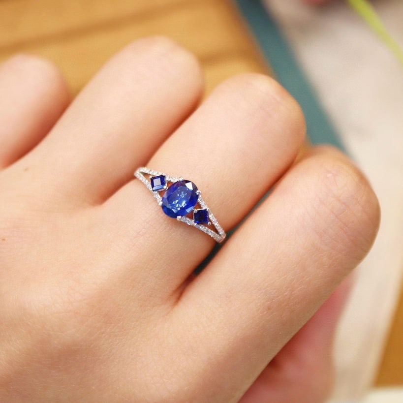 14k Gold 1.14 Ctw Natural Sapphire & Diamond Ring - 5