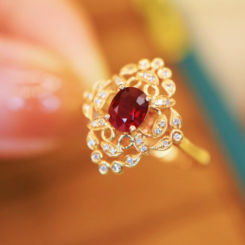 14k Gold 0.71 Ctw Natural Ruby & Diamond Ring - 2