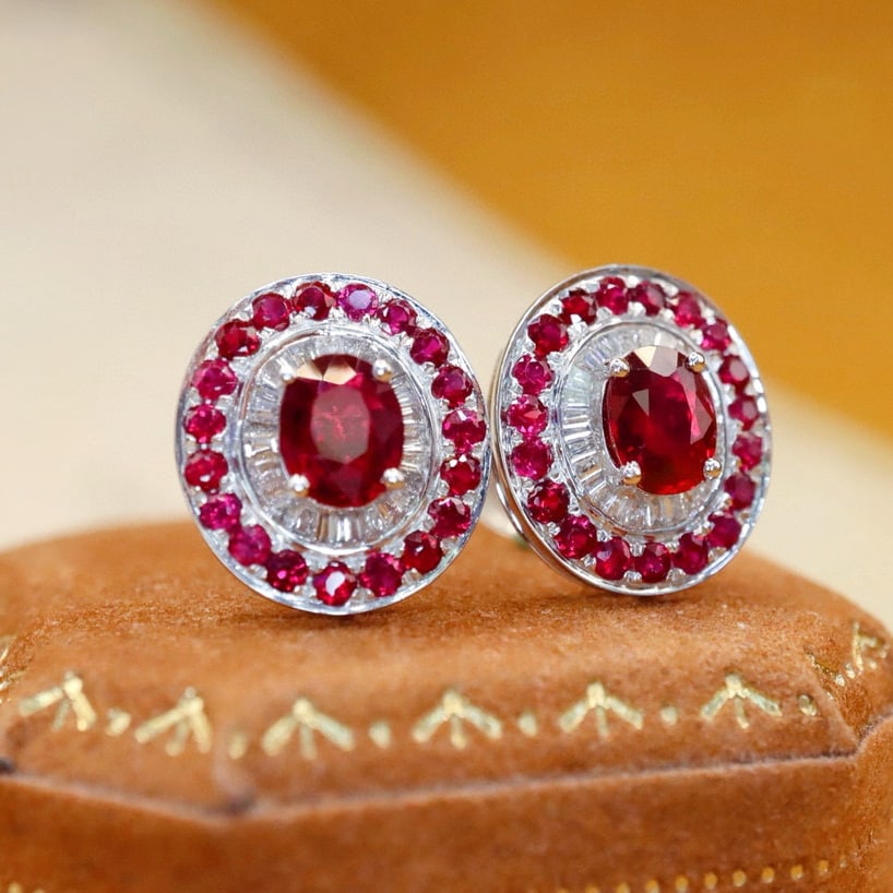 14k Gold 1.66 Ctw Natural Ruby & Diamond Earrings - 2
