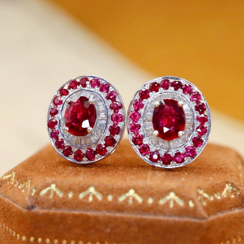 14k Gold 1.66 Ctw Natural Ruby & Diamond Earrings - 3