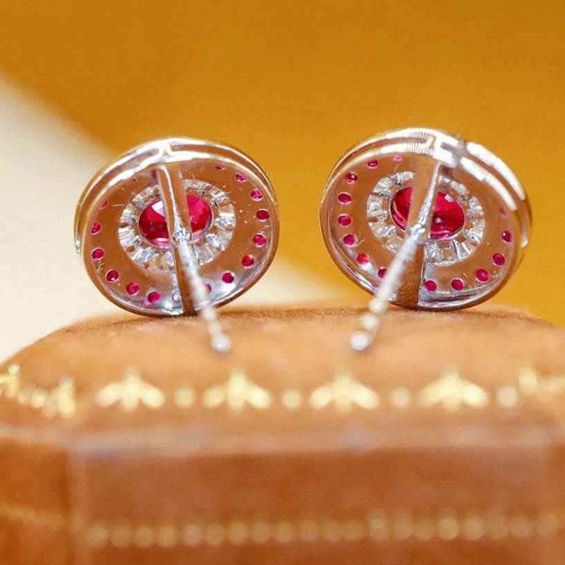 14k Gold 1.66 Ctw Natural Ruby & Diamond Earrings - 4