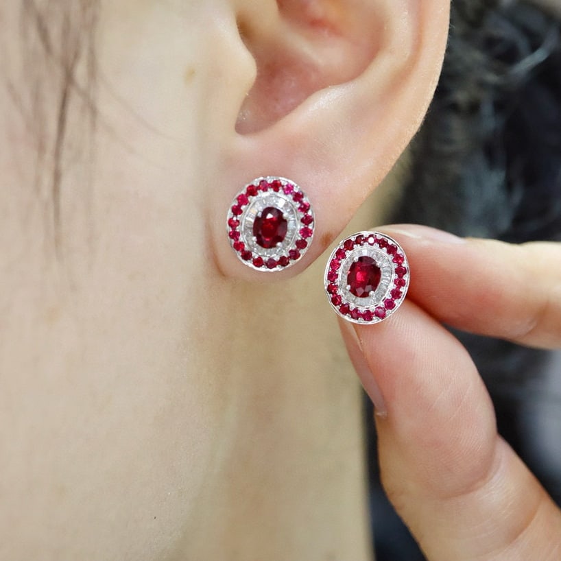 14k Gold 1.66 Ctw Natural Ruby & Diamond Earrings - 5