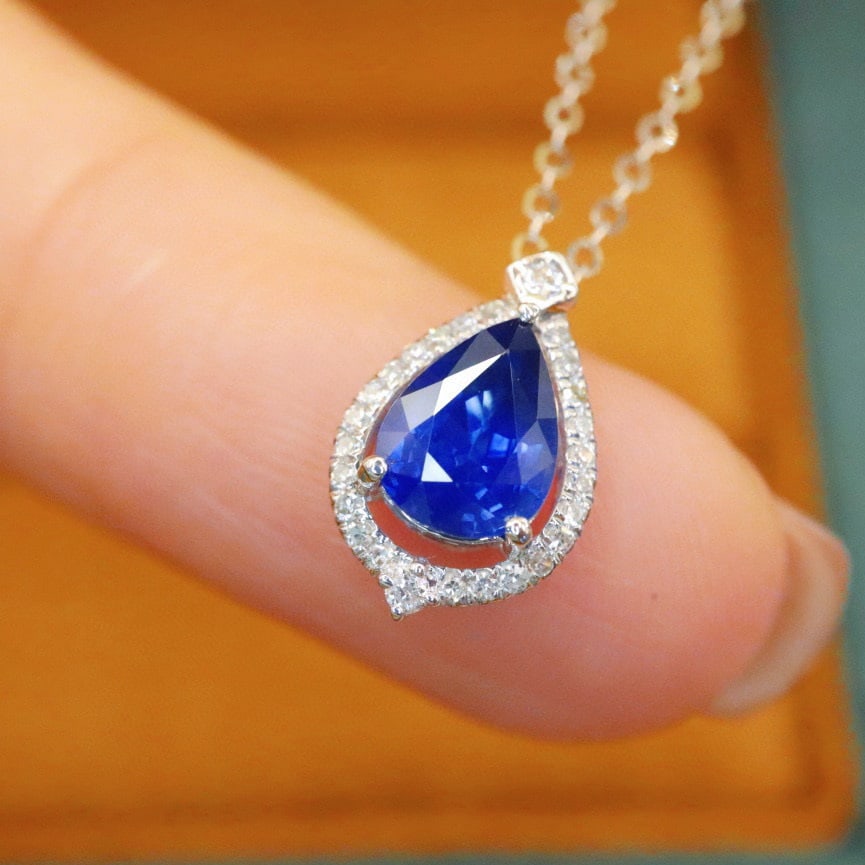 14k Gold 0.99 Ctw Natural Sapphire & Diamond Necklace - 2