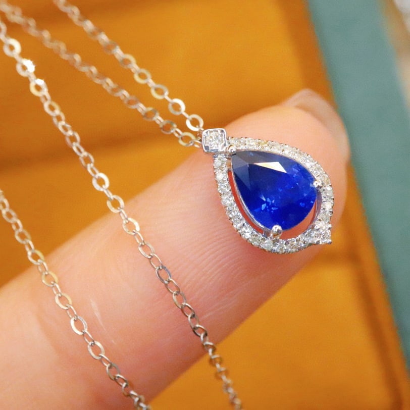 14k Gold 0.99 Ctw Natural Sapphire & Diamond Necklace - 3