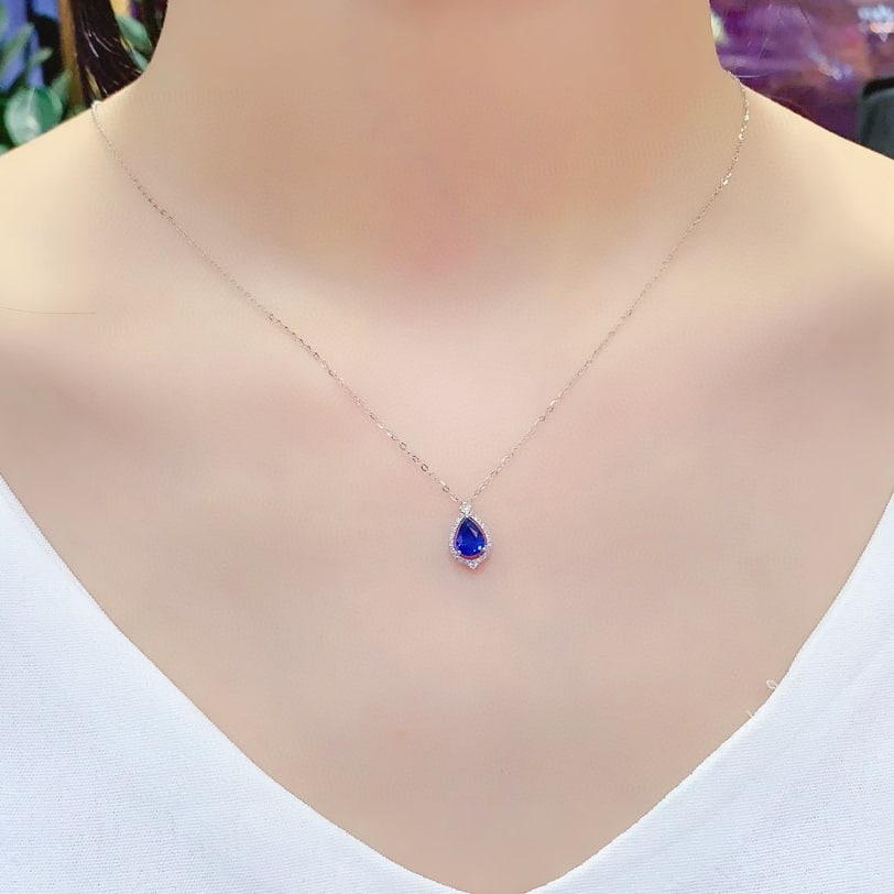 14k Gold 0.99 Ctw Natural Sapphire & Diamond Necklace - 5