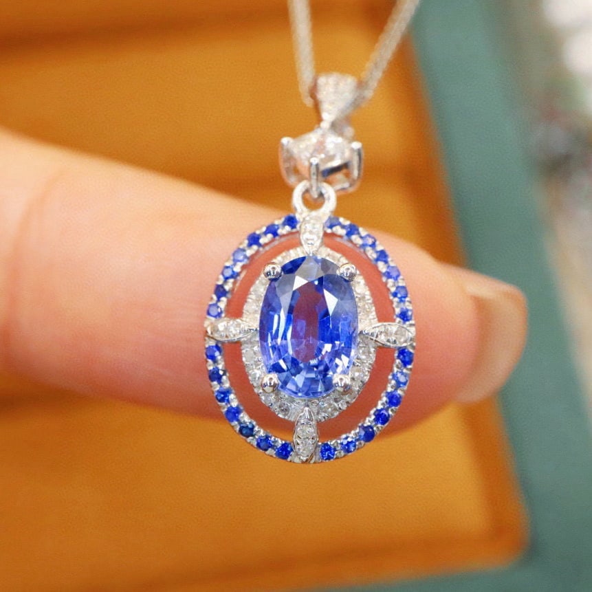 14k Gold 1.45 Ctw Natural Sapphire & Diamond Pendant( Without Chain ): Ref:230993219 // gold content:14k gold // main gemstone:sapphire // shape:multiply // carat weight:1. 35ct // color:cornflower blue // treatment:natural // // adjacent gemstone 2 : diamond // number o