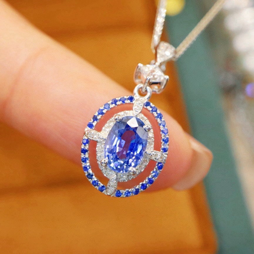14k Gold 1.45 Ctw Natural Sapphire & Diamond Pendant( Without Chain ) - 2