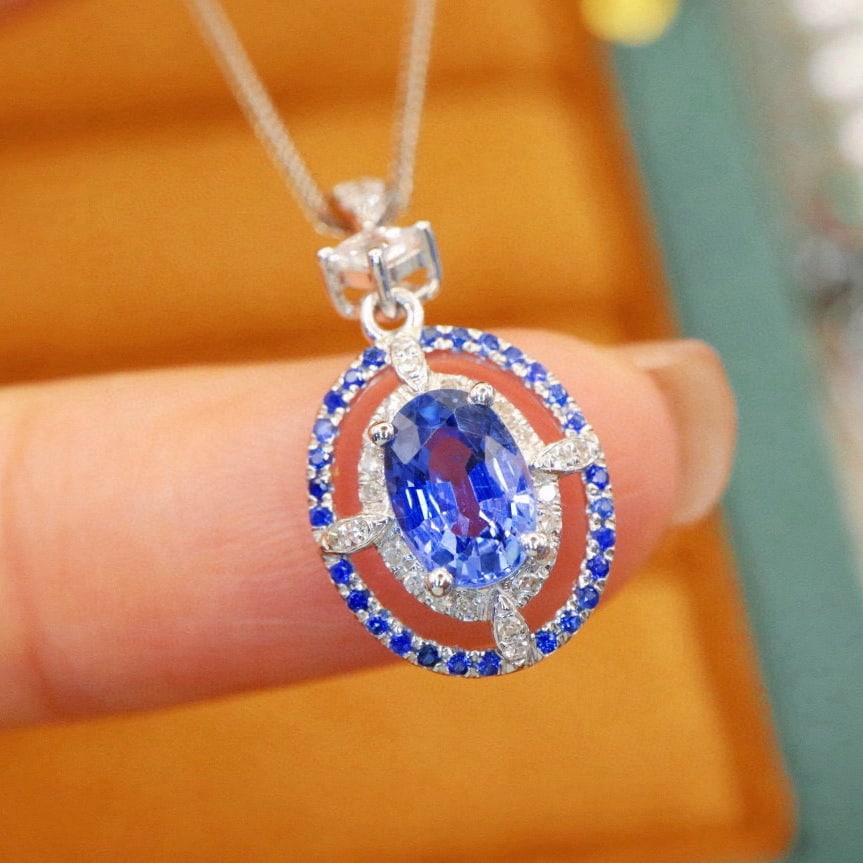 14k Gold 1.45 Ctw Natural Sapphire & Diamond Pendant( Without Chain ) - 3