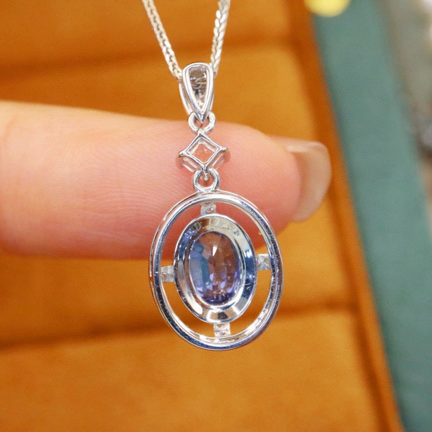 14k Gold 1.45 Ctw Natural Sapphire & Diamond Pendant( Without Chain ) - 4