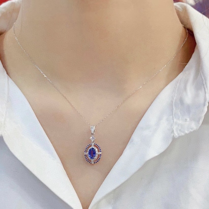 14k Gold 1.45 Ctw Natural Sapphire & Diamond Pendant( Without Chain ) - 5