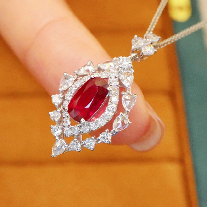 14k Gold 1.68 Ctw Natural Ruby & Diamond Pendant( Without Chain ) - 2