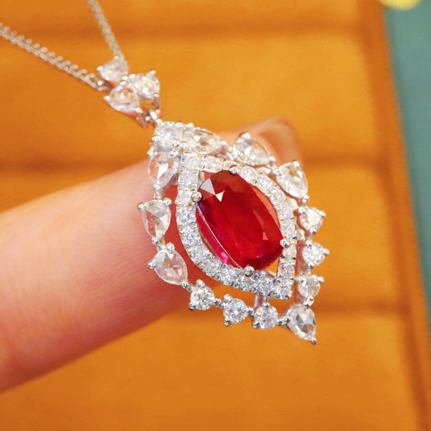 14k Gold 1.68 Ctw Natural Ruby & Diamond Pendant( Without Chain ) - 3