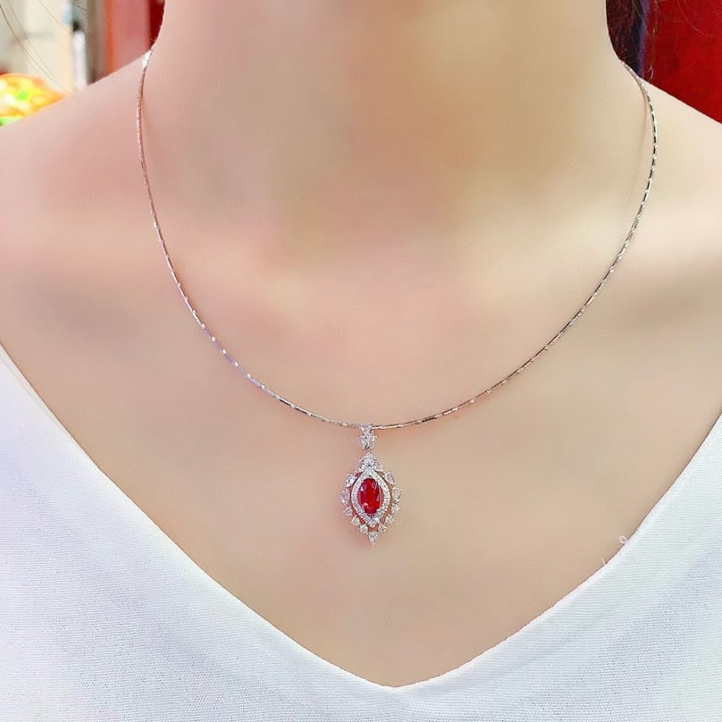 14k Gold 1.68 Ctw Natural Ruby & Diamond Pendant( Without Chain ) - 5