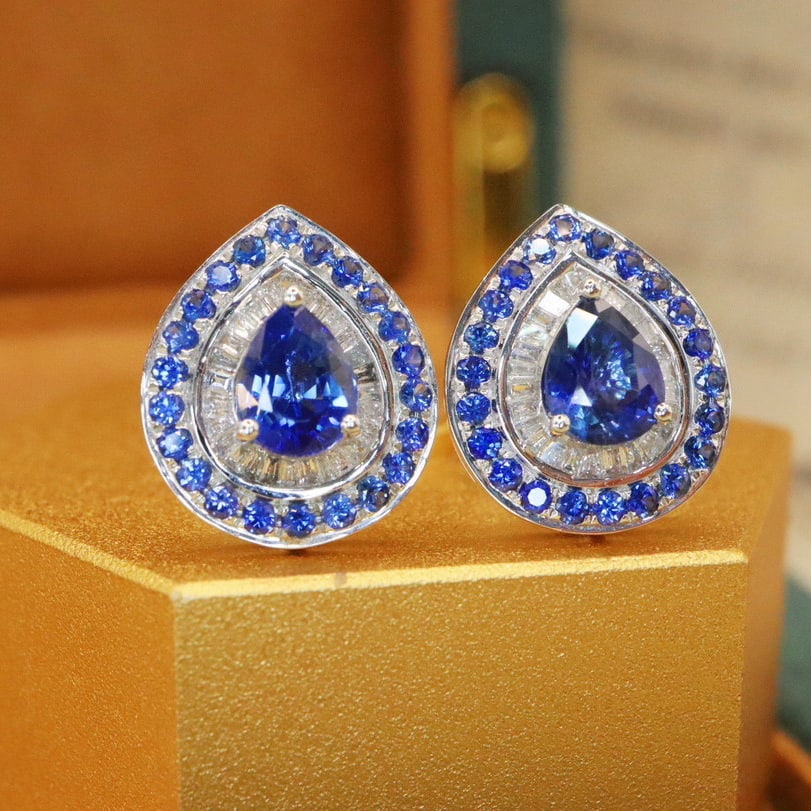 14k Gold 2.14 Ctw Natural Sapphire & Diamond Earrings - 2