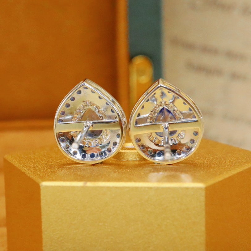 14k Gold 2.14 Ctw Natural Sapphire & Diamond Earrings - 4