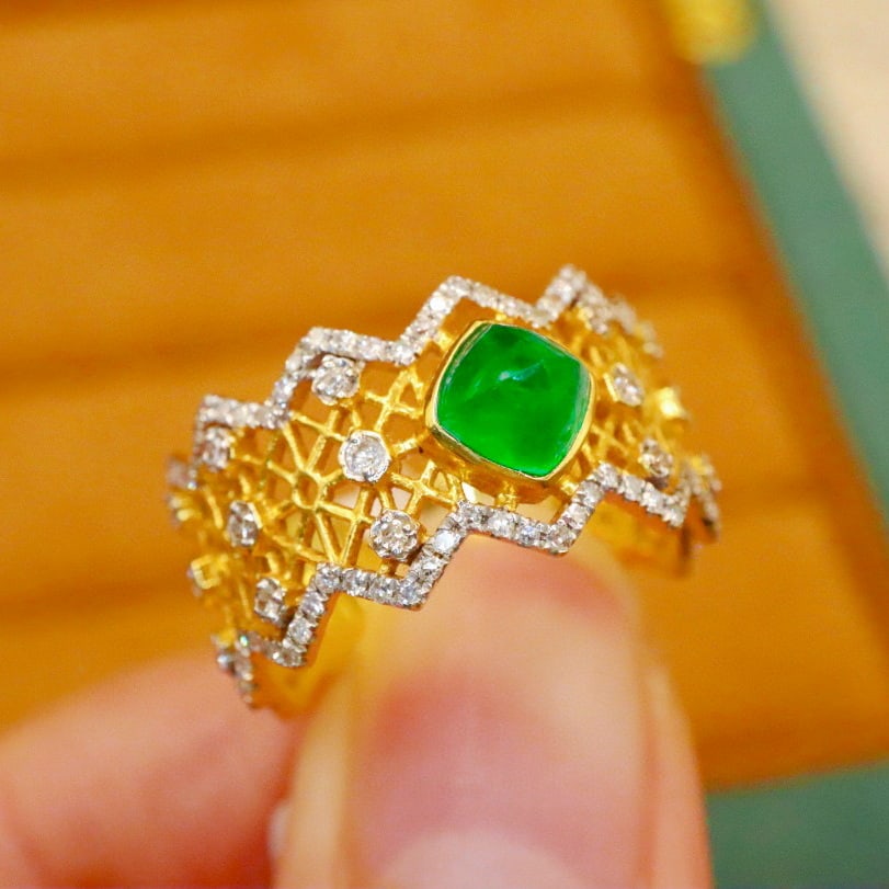 14k Gold 1.33 Ctw Vivid Green Natural Emerald & Diamond Ring - 2