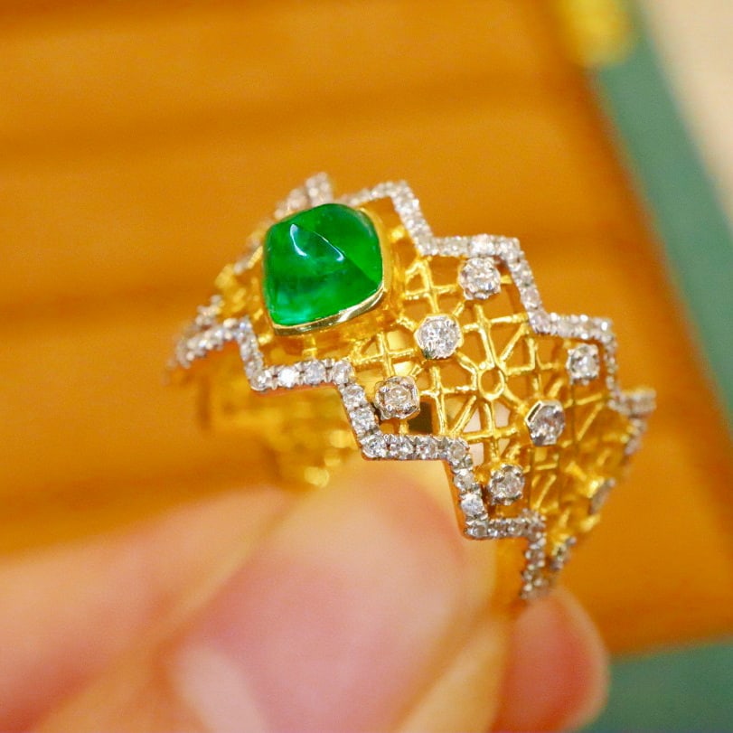 14k Gold 1.33 Ctw Vivid Green Natural Emerald & Diamond Ring - 3