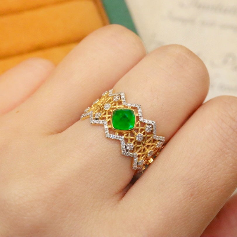 14k Gold 1.33 Ctw Vivid Green Natural Emerald & Diamond Ring - 5