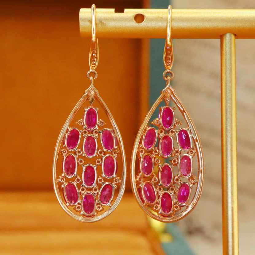 14k Gold 6.33 Ctw Natural Ruby & Diamond Earrings - 4