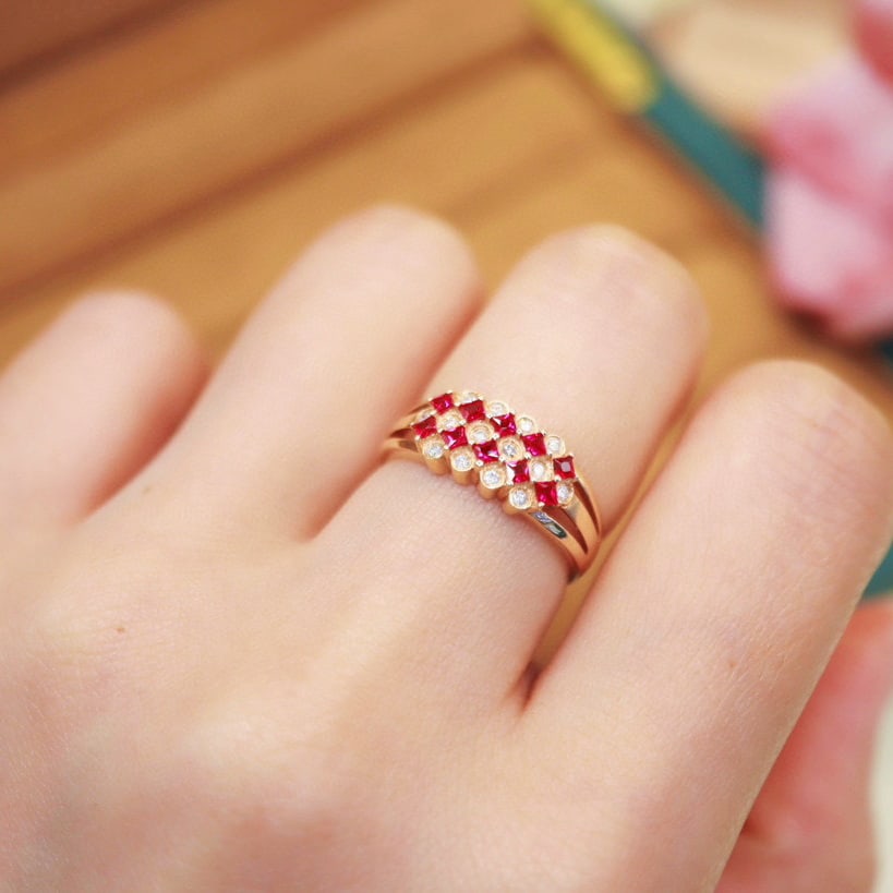 14k Gold 0.44 Ctw Natural Ruby & Diamond Ring - 6