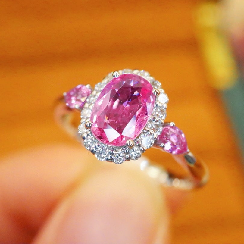14k Gold 1.46 Ctw Natural Padparadscha Sapphire & Diamond Ring - 2