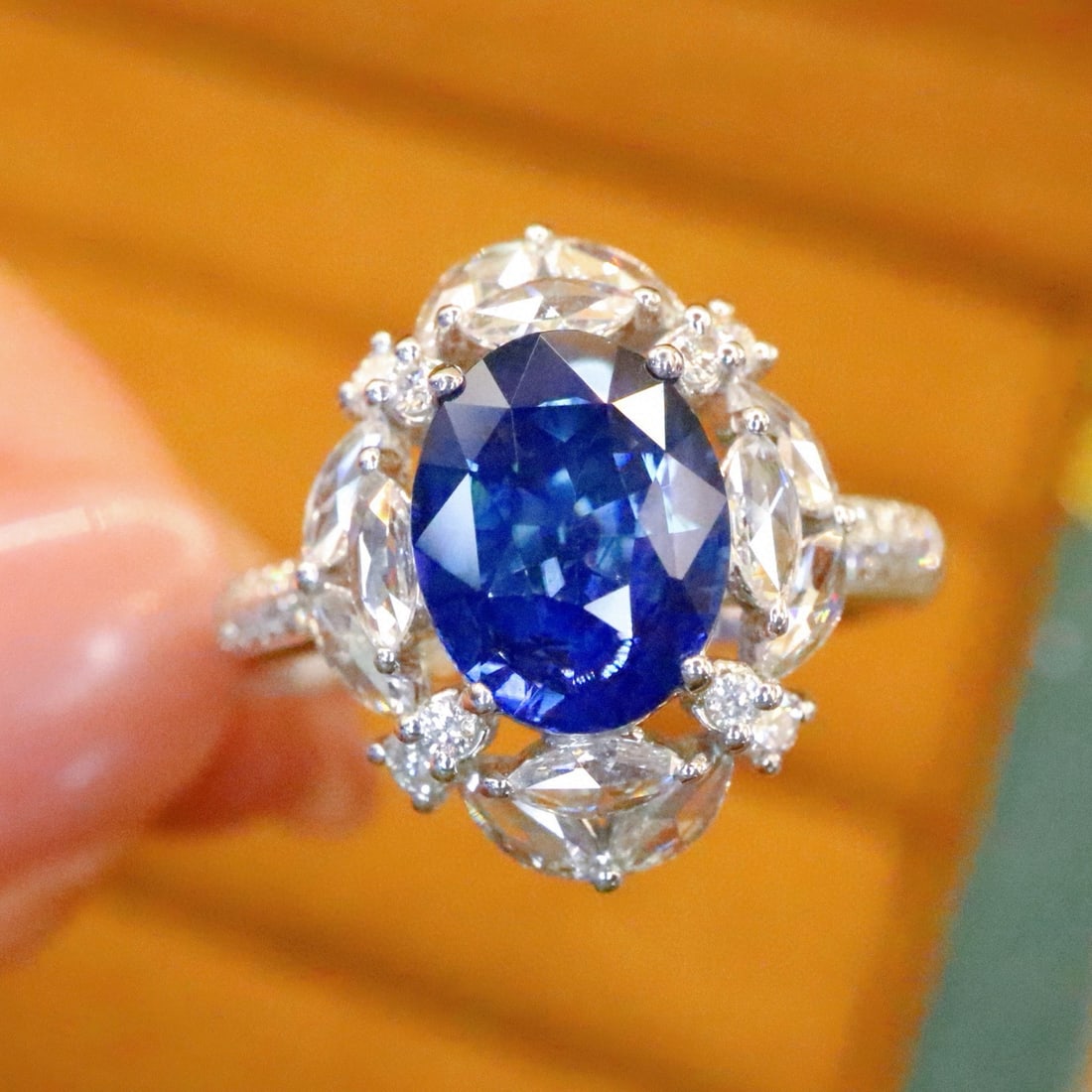 14k Gold 2.68 Ctw Natural Sapphire & Diamond Ring: Ref:230993237 // gold content:14k gold // ring size:7. 25us // // main gemstone:sapphire // shape:oval // carat weight:2. 11ct // color:royal blue // treatment:natural // // adjacent gemstone 2 : diam