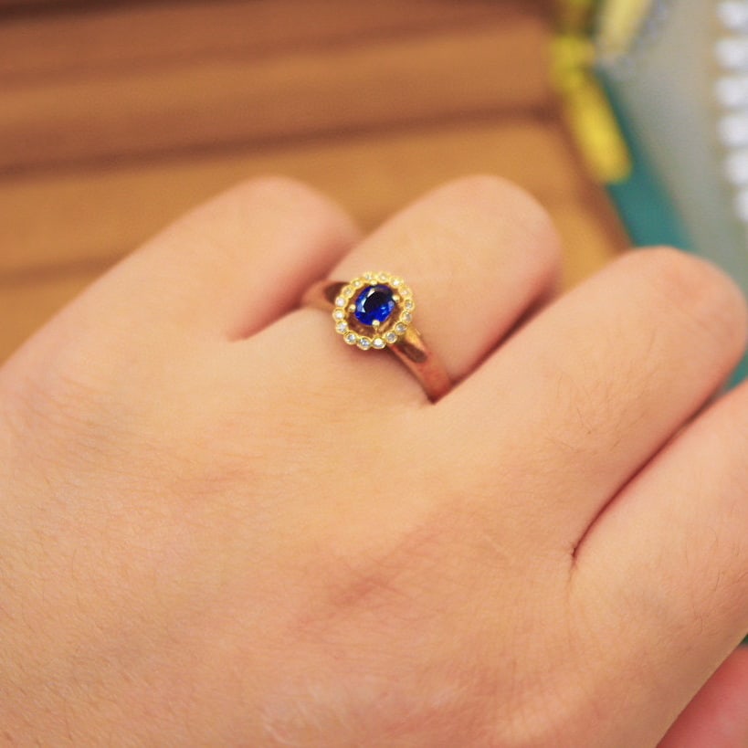 14k Gold 0.43 Ctw Natural Sapphire & Diamond Ring - 6