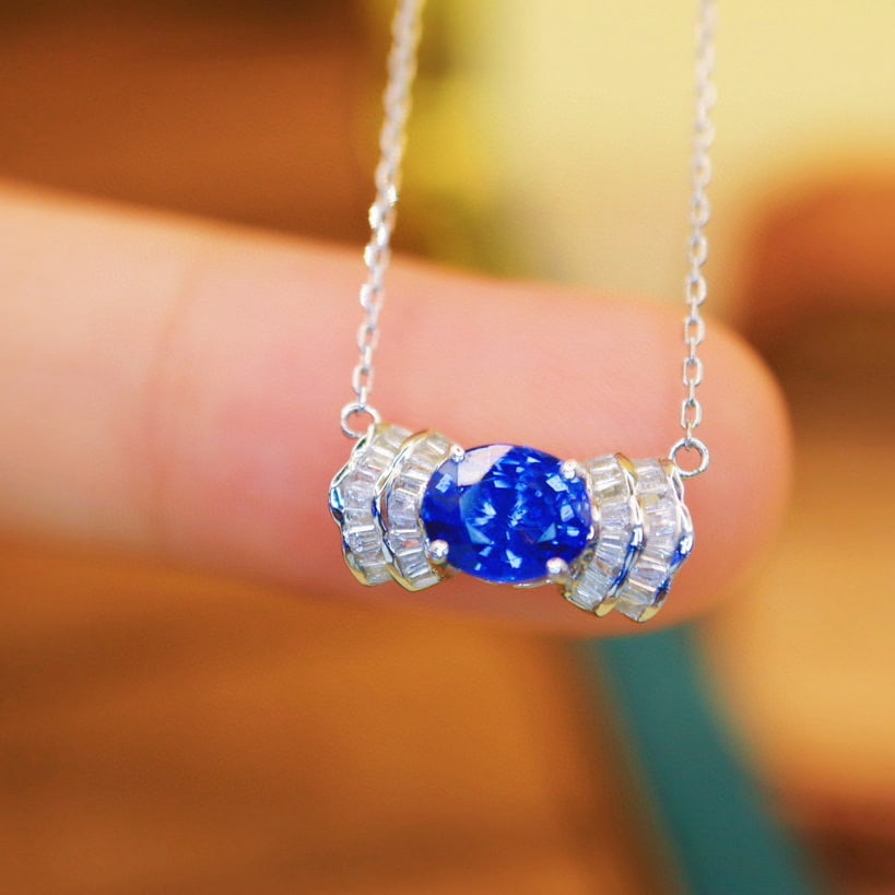 14k Gold 1.21 Ctw Natural Sapphire & Diamond Necklace - 3