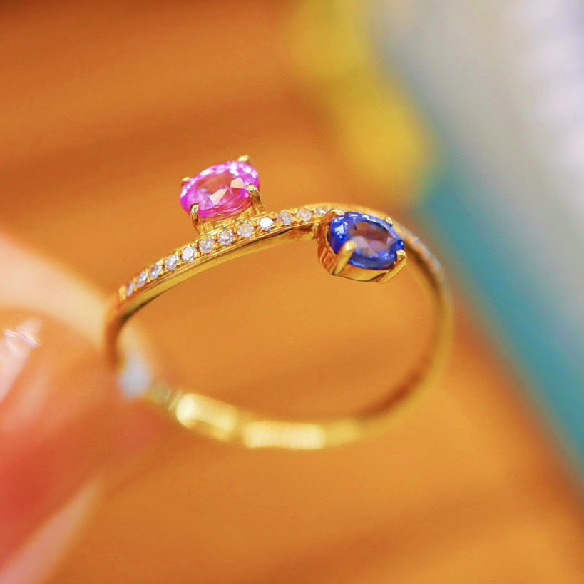 14k Gold 0.70 Ctw Natural Sapphire & Diamond & Toi Et Moi Ring - 4