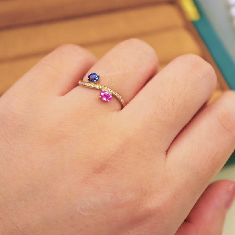 14k Gold 0.70 Ctw Natural Sapphire & Diamond & Toi Et Moi Ring - 6