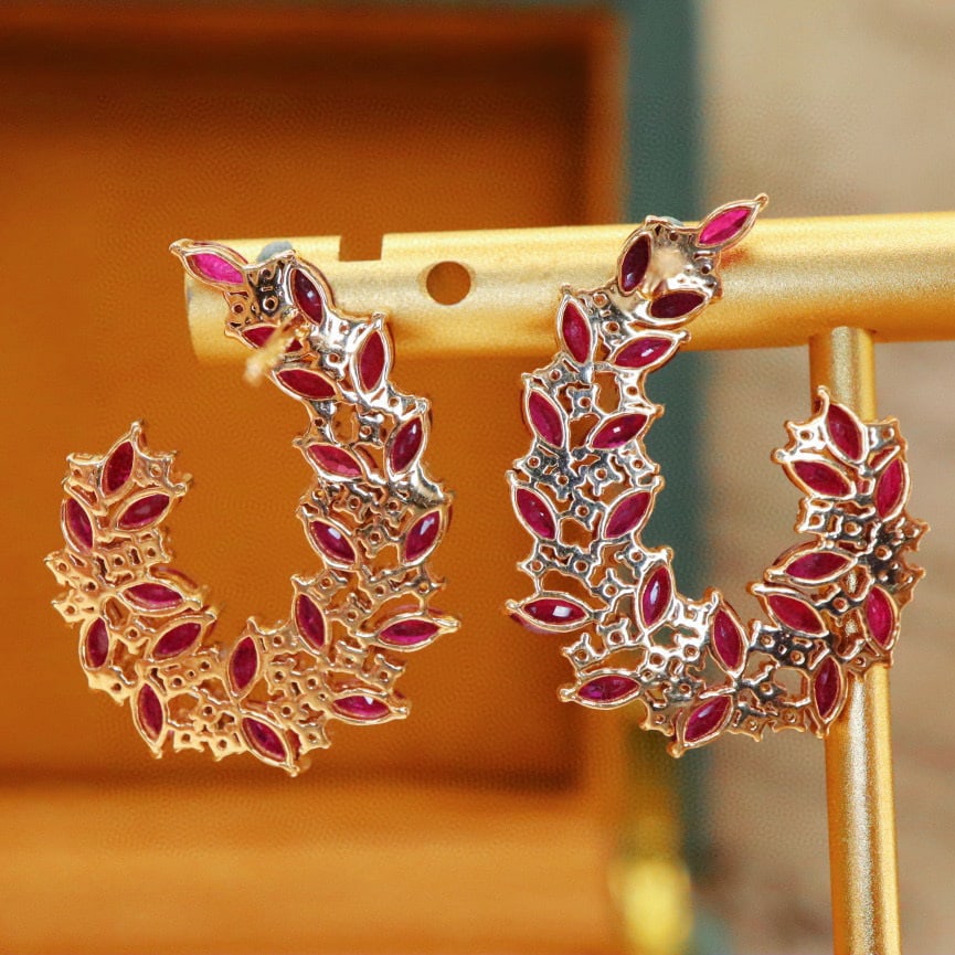 14k Gold 3.83 Ctw Vivid Red Natural Ruby & Diamond Earrings - 5