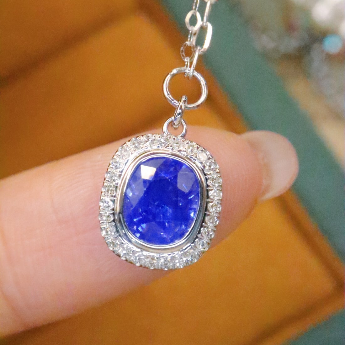 14k Gold 1.56 Ctw Natural Sapphire & Diamond Necklace - 3