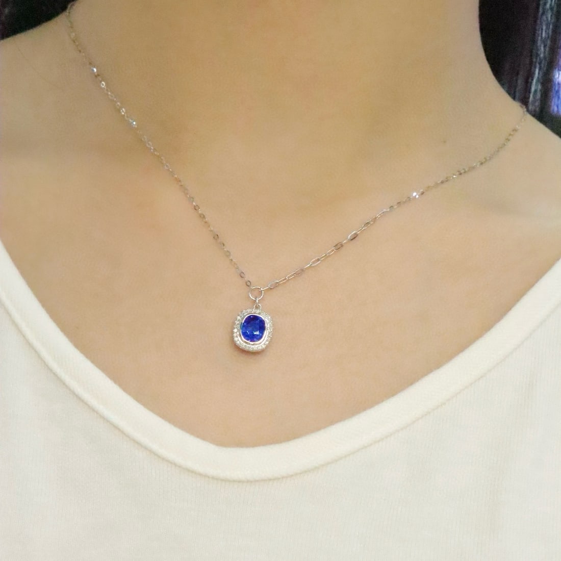 14k Gold 1.56 Ctw Natural Sapphire & Diamond Necklace - 5