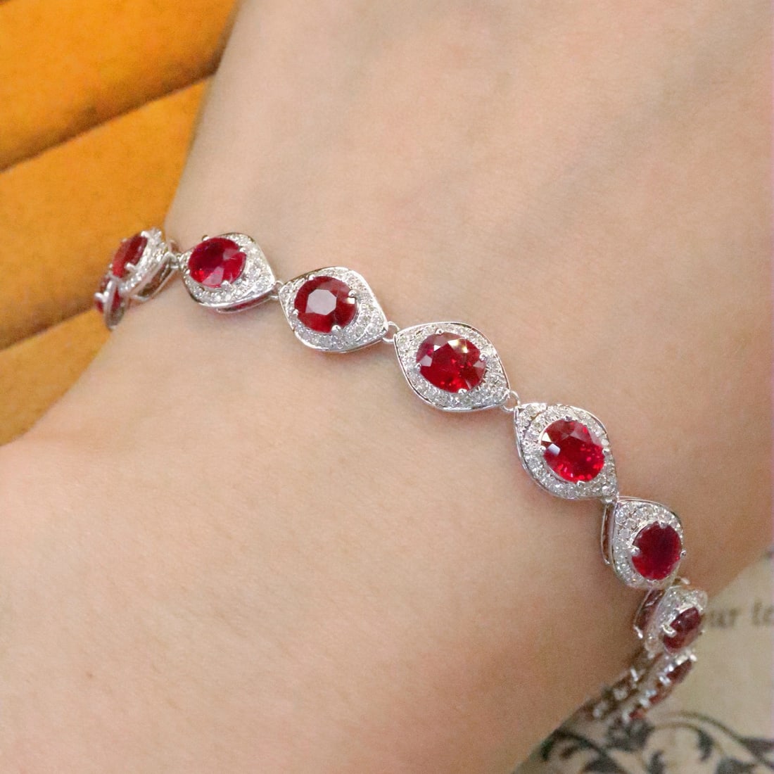 14k Gold 7.96 Ctw Natural Ruby & Diamond Bracelet - 3