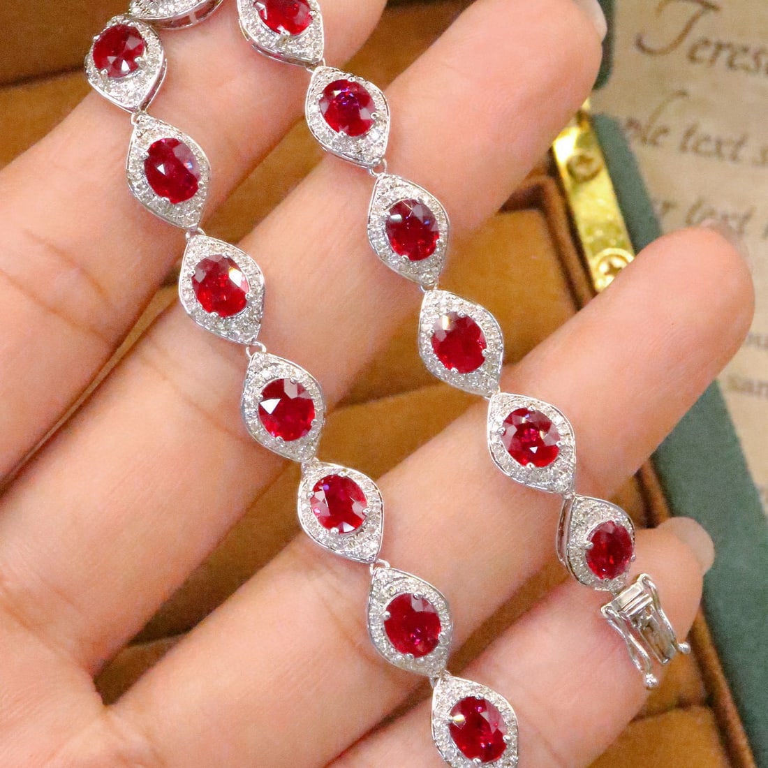 14k Gold 7.96 Ctw Natural Ruby & Diamond Bracelet - 4