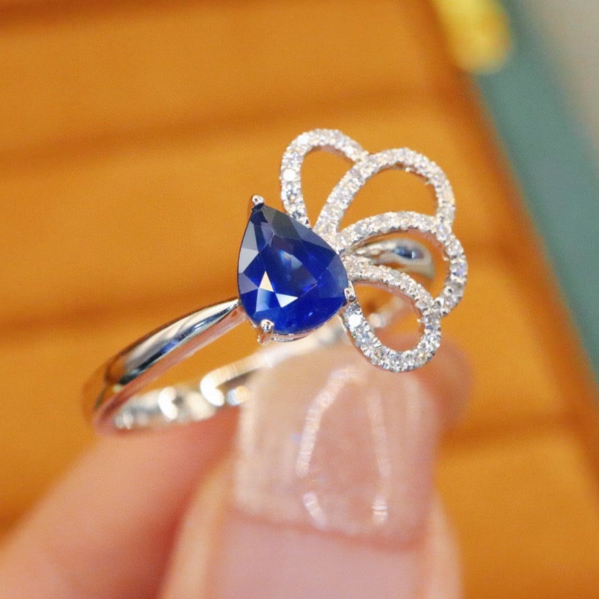 14k Gold 0.85 Ctw Natural Sapphire & Diamond Ring - 3