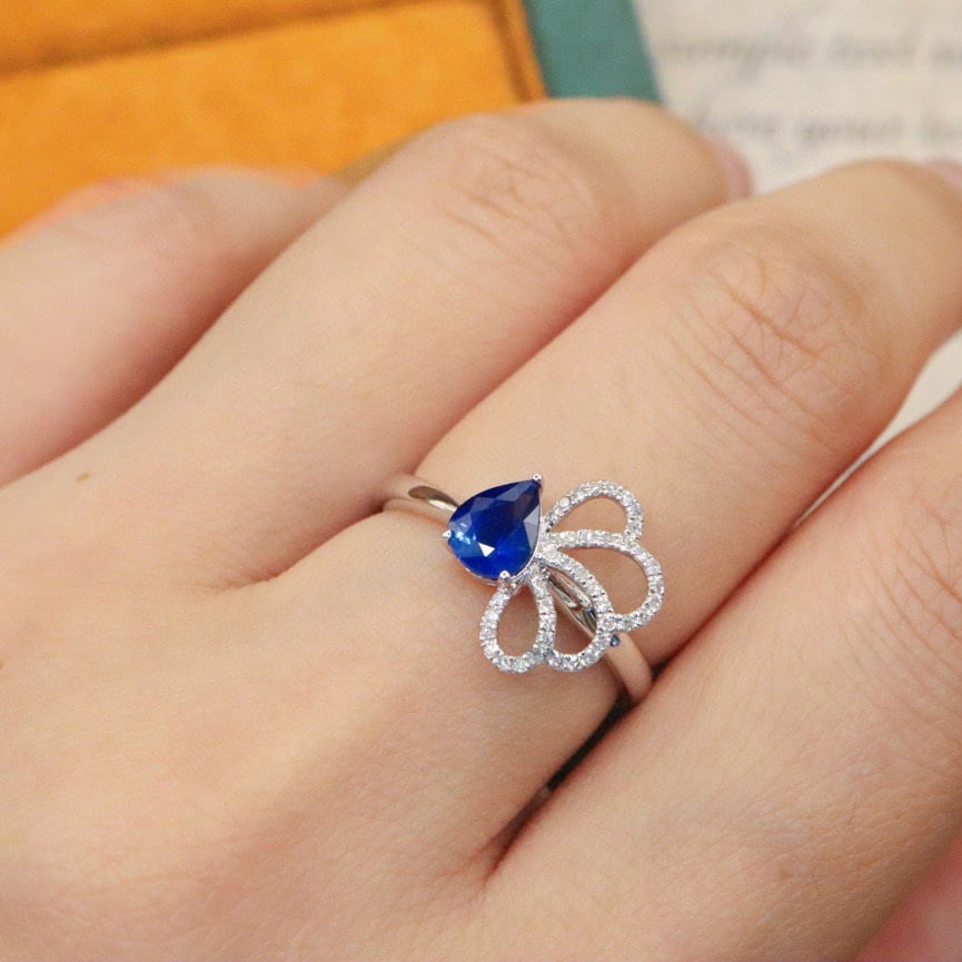 14k Gold 0.85 Ctw Natural Sapphire & Diamond Ring - 5