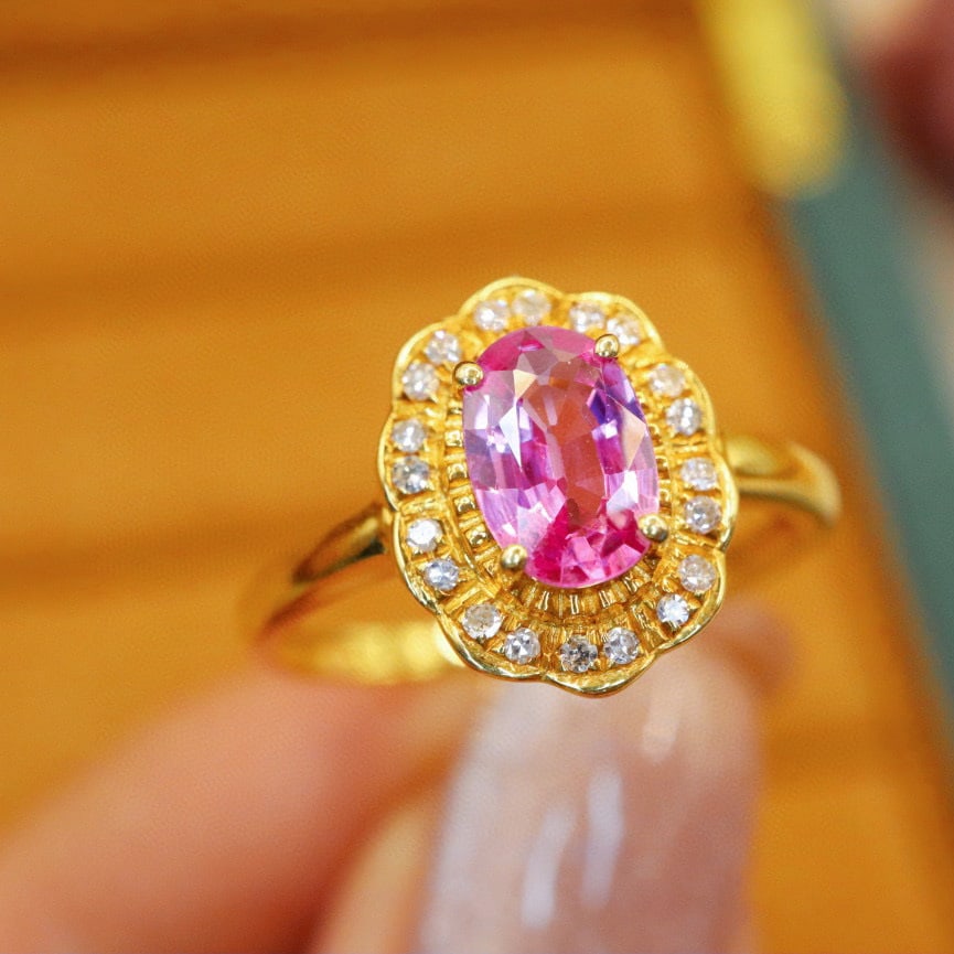 14k Gold 0.93 Ctw Natural Padparadscha Sapphire & Diamond Ring - 3