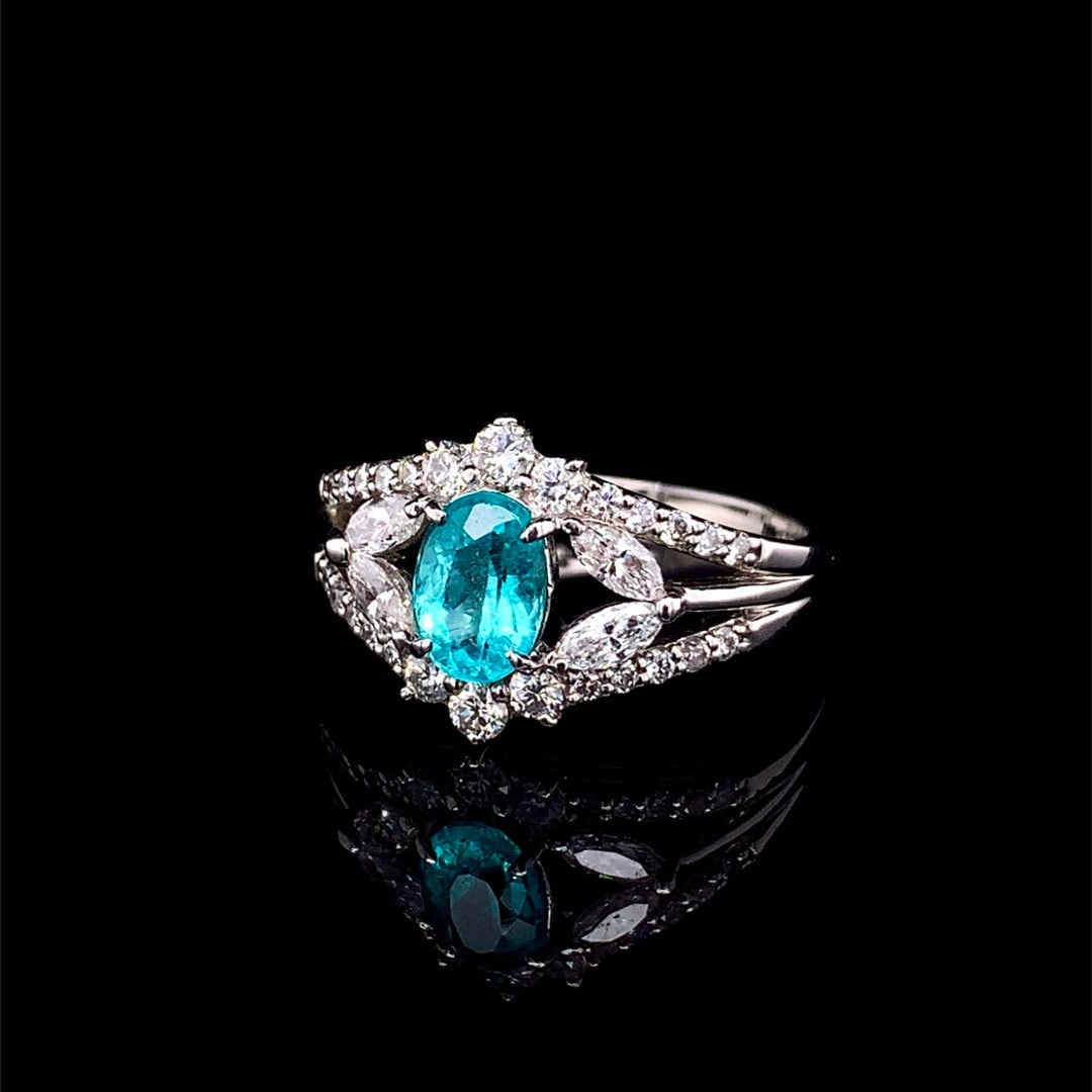 14k Gold 1.37 Ctw Natural Paraiba Tourmaline & Diamond Ring - 2