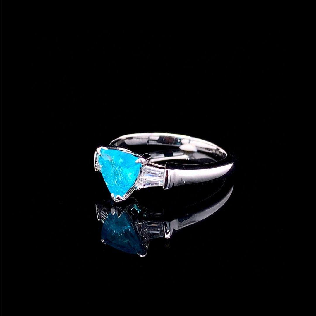 14k Gold 0.81 Ctw Natural Paraiba Tourmaline & Diamond Ring - 2