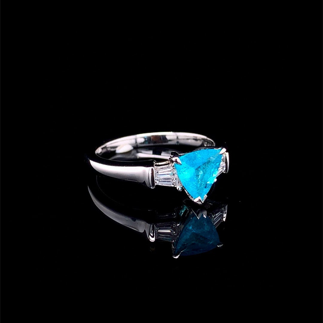 14k Gold 0.81 Ctw Natural Paraiba Tourmaline & Diamond Ring - 3