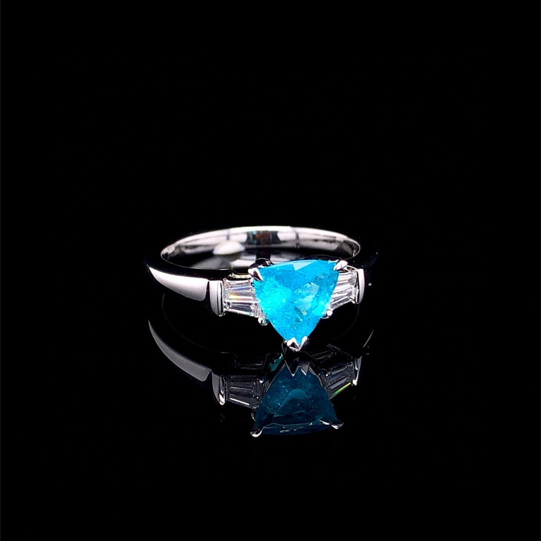 14k Gold 0.81 Ctw Natural Paraiba Tourmaline & Diamond Ring - 4