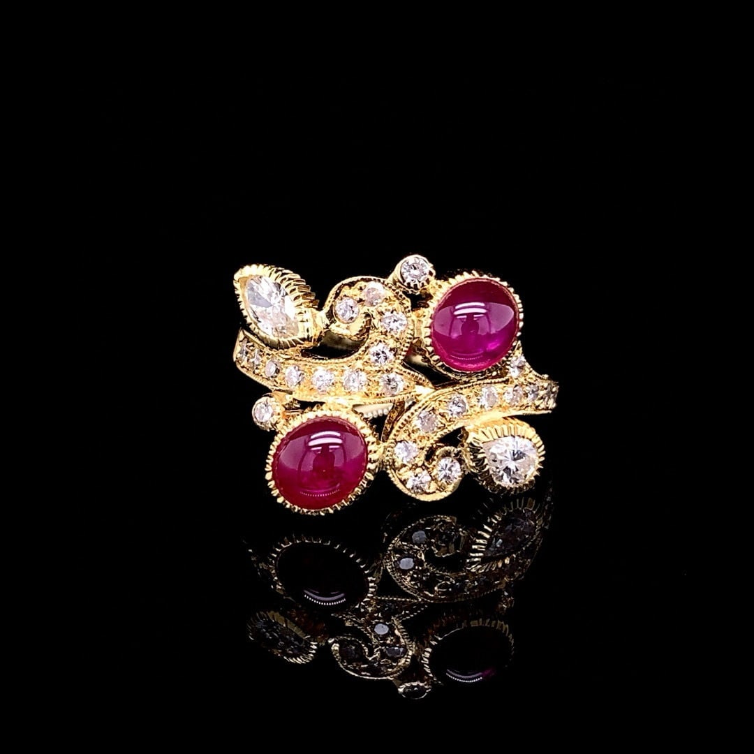 14k Gold 2.44 Ctw Natural Ruby & Diamond Ring: Ref:230994004 // gold content:14k gold // ring size:7. 25us // // main gemstone:ruby // shape:oval // carat weight:1. 88ct // color:red // treatment:natural // // adjacent gemstone 2 : diamond // shap