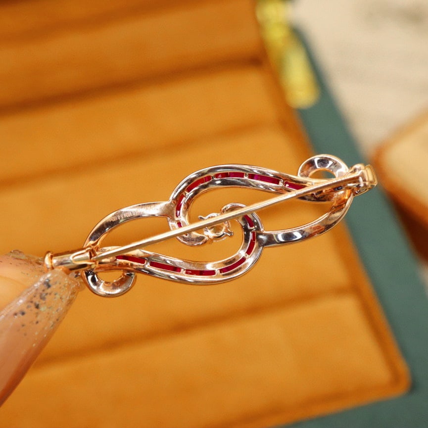 14k Gold 1.96 Ctw Natural Ruby & Diamond Brooch/pendant( Without Chain ) - 4