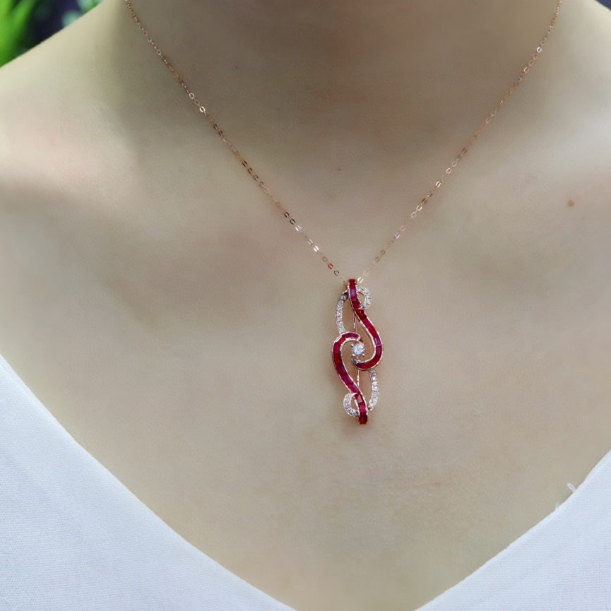 14k Gold 1.96 Ctw Natural Ruby & Diamond Brooch/pendant( Without Chain ) - 5