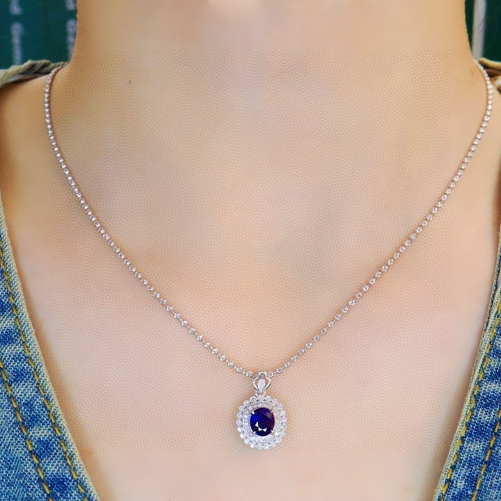 14k Gold 1.27 Ctw Natural Sapphire & Diamond Pendant( Without Chain ) - 4