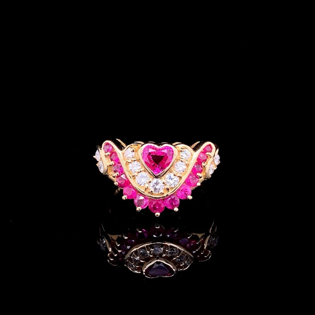 14k Gold 1.27 Ctw Natural Ruby & Diamond Ring: Ref:230994021 // gold content:14k gold // ring size:7. 25us // // main gemstone:ruby // shape:multiply // carat weight:1. 07ct // color:red // treatment:natural // // adjacent gemstone 2 : diamond //