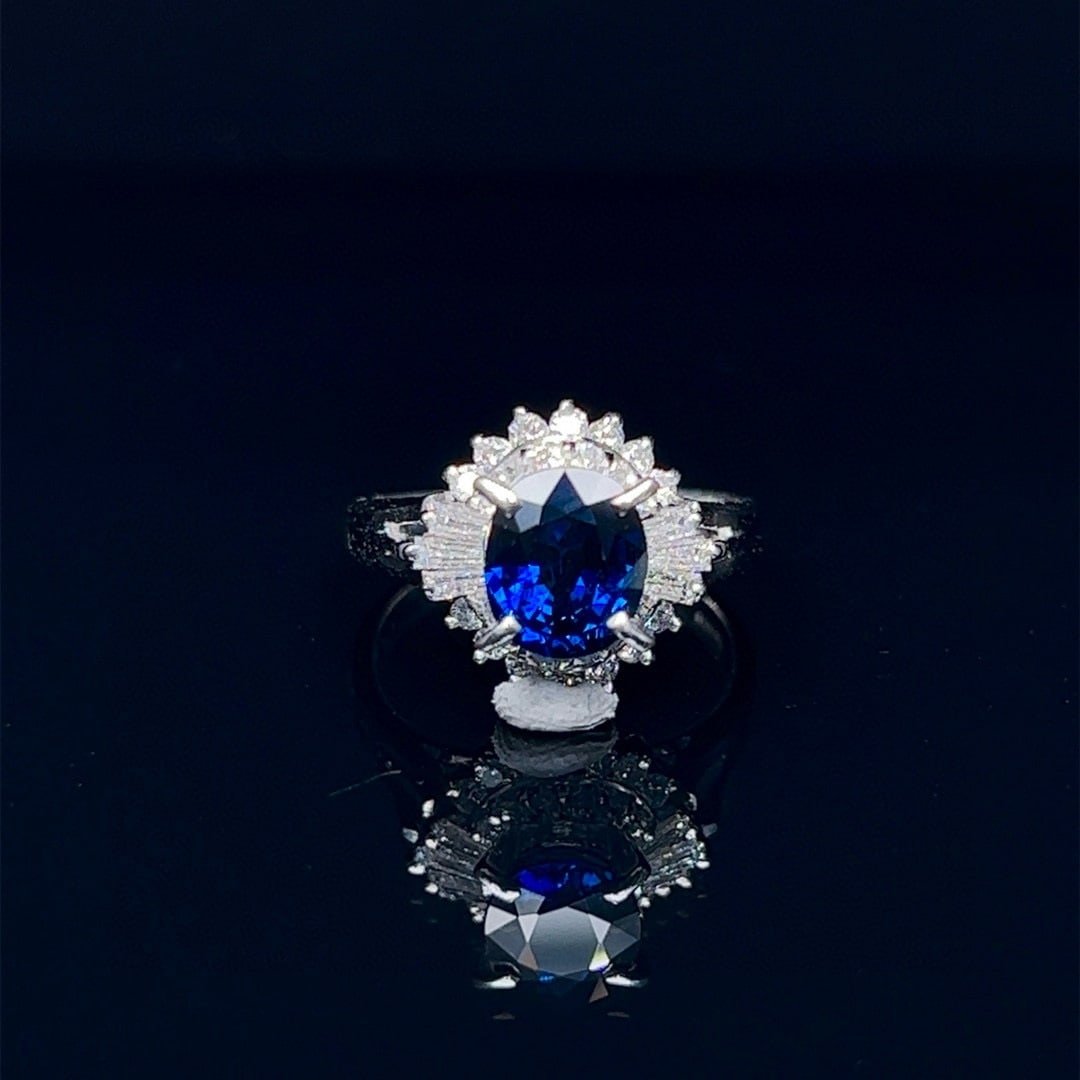 14k Gold 1.60 Ctw Natural Sapphire & Diamond Ring: Ref:230994026 // gold content:14k gold // ring size:7. 25us // // main gemstone:sapphire // shape:oval // carat weight:1. 45ct // color:royal blue // treatment:natural // // adjacent gemstone 2 : diam