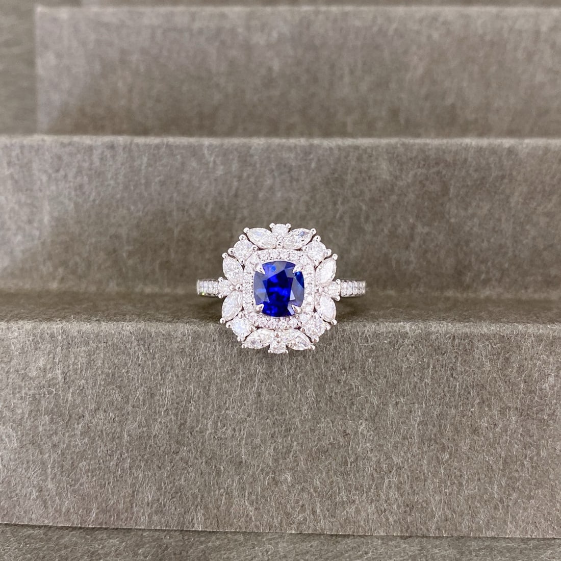 14k Gold 2.14 Ctw Natural Sapphire & Diamond Ring/pendant( Without Chain ): Ref:230994027 // gold content:14k gold // ring size:7. 25us // // main gemstone:sapphire // shape:cushion // carat weight:1. 12ct // color:royal blue // treatment:natural // // adjacent gemstone 2 : d